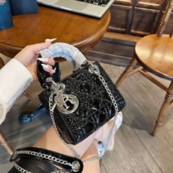 Túi Dior Lady Da Bóng Size 20 2 Dây Khóa Bạc